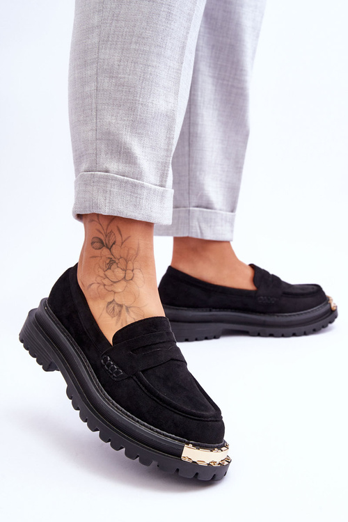 Klasyczne Zamszowe Mokasyny Z Ozdobą Czarne Monaro