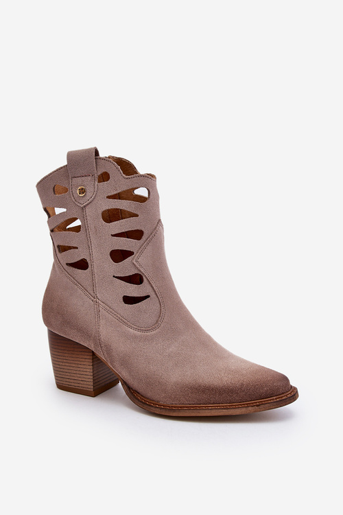 Skórzane Botki Z Wycięciami Maciejka 06412-04 Beżowe