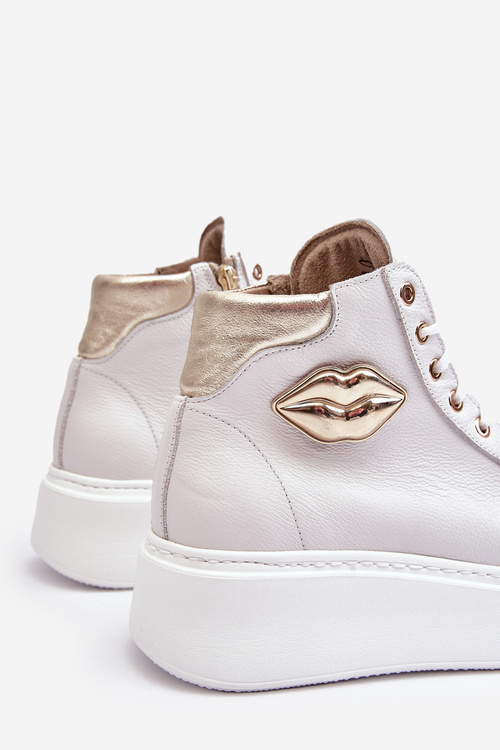 Trampki Damskie Wysokie Na Suwak Lemar Białe Katerin