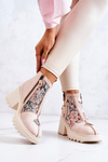 Skórzane Botki Na Masywnym Słupku Maciejka Beżowe 05325-04