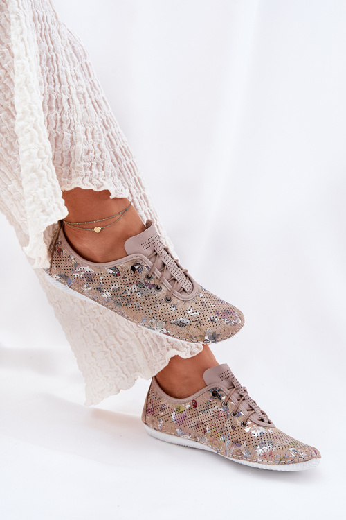 Półbuty Damskie Ze Skóry Naturalnej Wzorzyste Artiker 56C2689 Beżowe