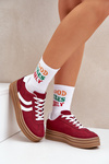 Stylowe Sneakersy Na Platformie Bordowe Doriwa