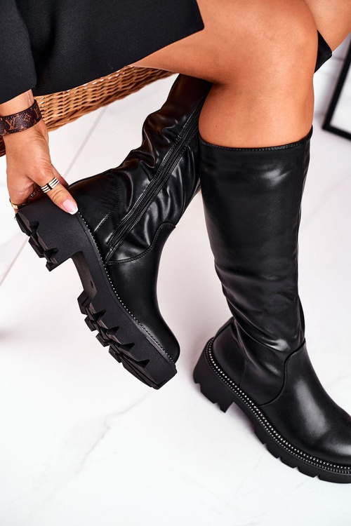 Kozaki Damskie Ciepłe Czarne Ambicious