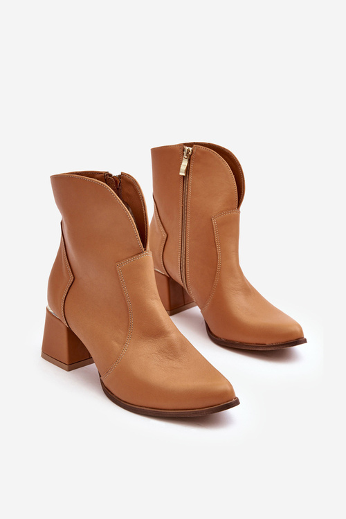 Skórzane Botki Kowbojki Damskie Na Obcasie Camel Lewski 3166/B/2