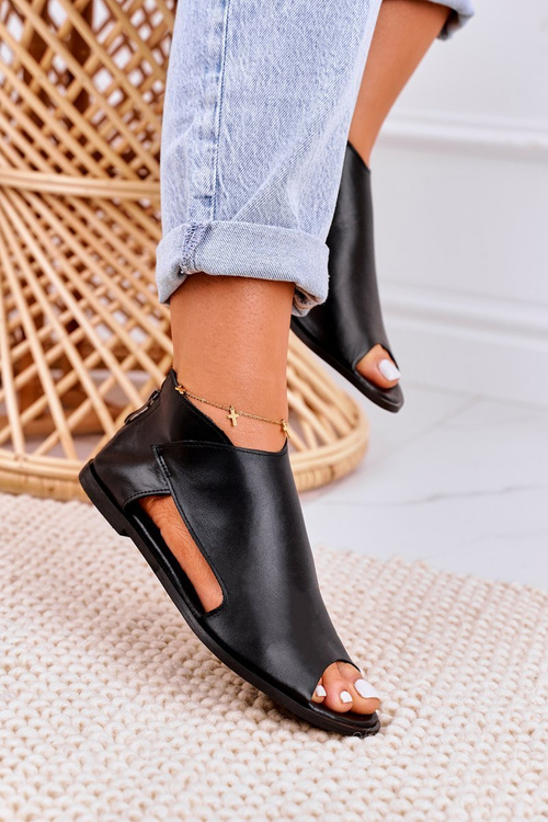 Damskie Skórzane Sandały Nicole 2622 Czarne