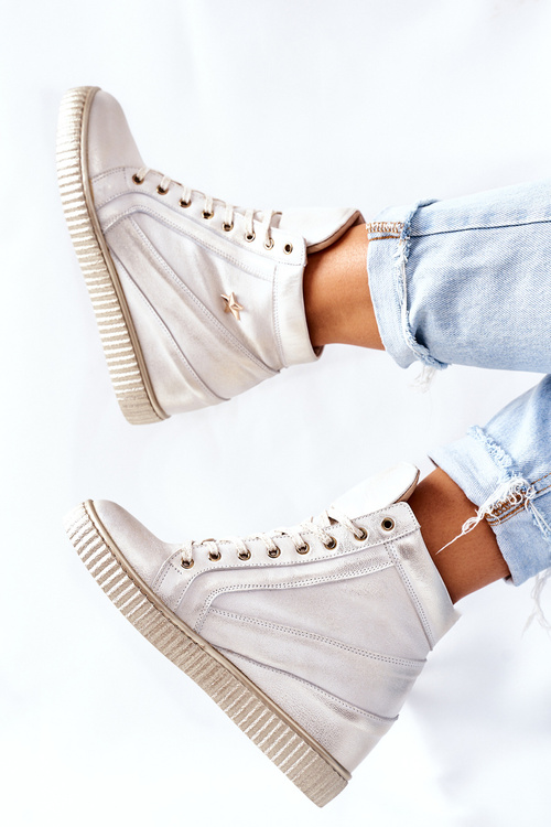 Damskie Sportowe Skórzane Buty Lewski Złote 3079