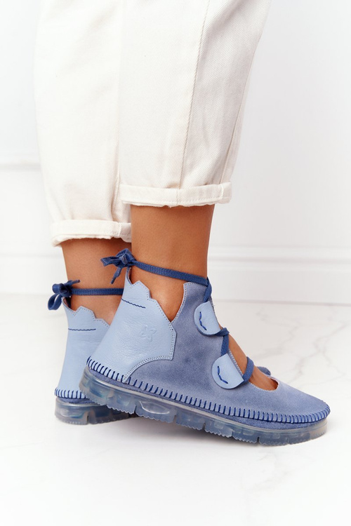 Damskie Skórzane Trzewiki Maciejka Niebieskie 04457-06