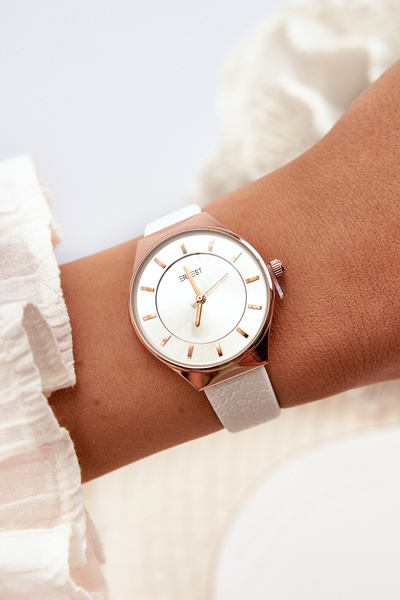 Damski Zegarek Na Eko Skórzanym Pasku Biały Ernest E62013L