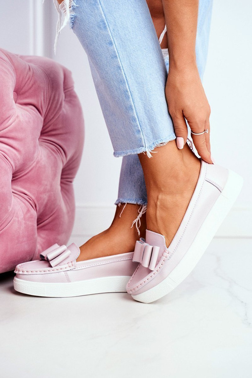 Mokasyny Damskie Skórzane Różowe Lovren