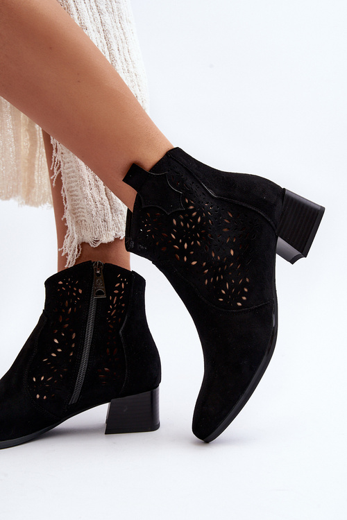 Damskie Ażurowe Botki Czarne Madalina