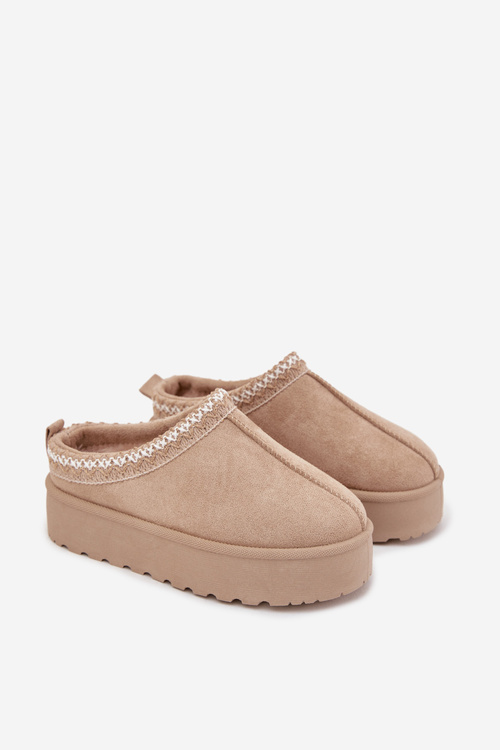 Śniegowce Dziecięce Młodzieżowe Z Haftem Na Platformie Beżowe Jolisse