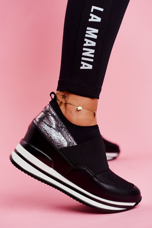 Sportowe Damskie Wsuwane Buty Na Koturnie Czarne Cold Play