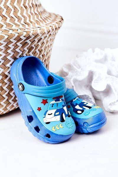 Dziecięce Piankowe Klapki Kroksy Z Samochodem Niebieskie