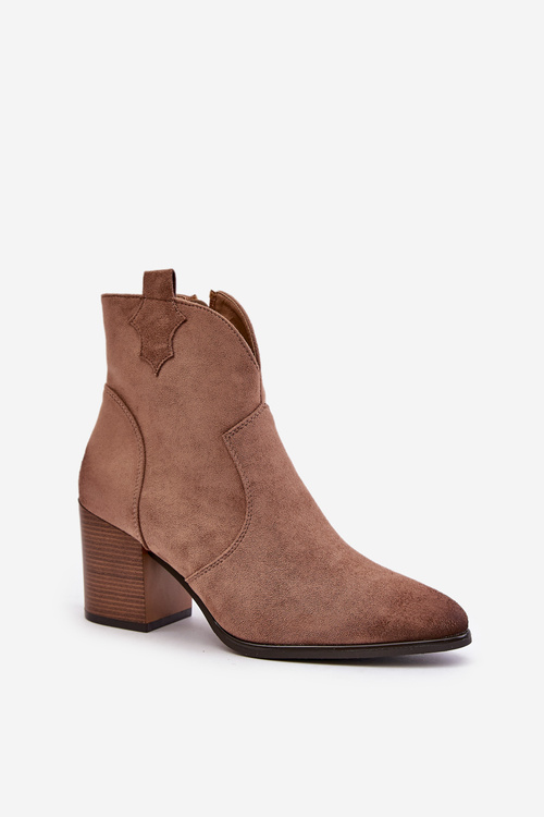 Botki Kowbojki Na Słupku Ocieplane Z Eko Zamszu Vinceza 58345 Ciemnobeżowe