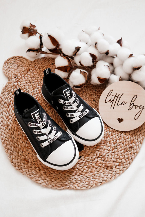 Dziecięce Skórzane Trampki BIG STAR KK374043 Czarno-Białe