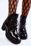 Lakierowane Ocieplane Botki Sznurowane Czarne Ragnhild