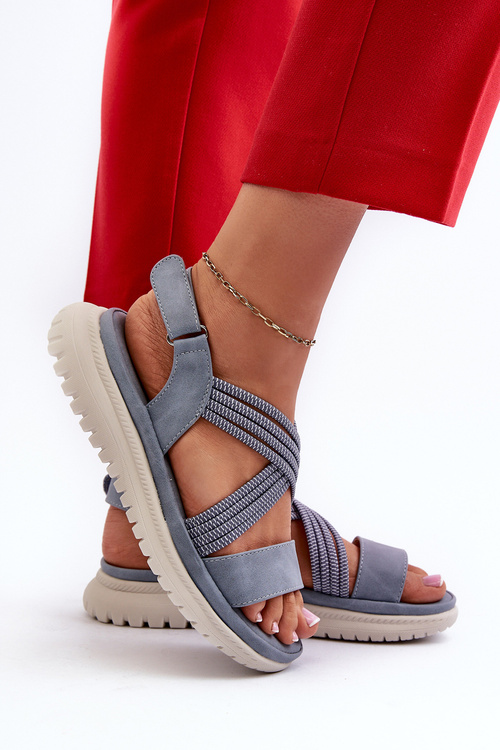 Lekkie Damskie Wygodne Sandały Na Rzep Niebieskie Ceclea