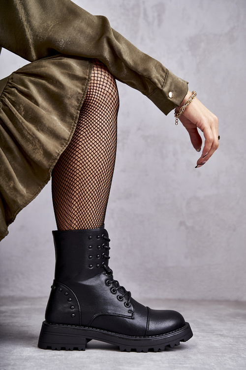 Skórzane Botki Z Ćwiekami Czarne Palmira