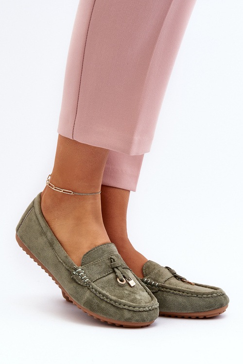 Damskie Zamszowe Klasyczne Mokasyny Zielone Ontala
