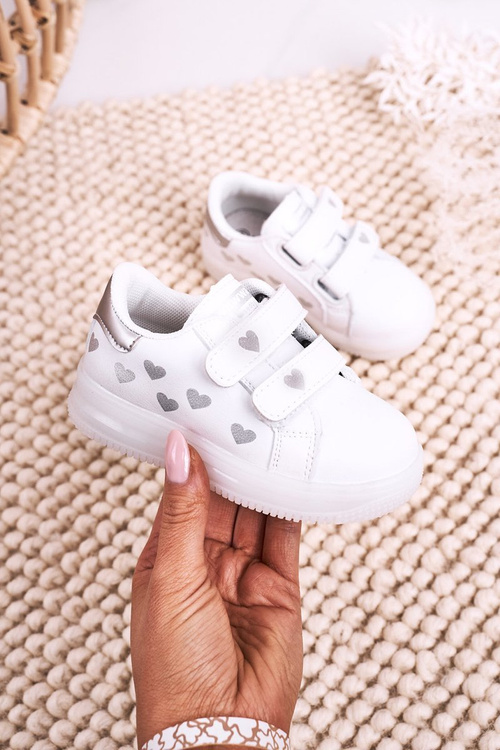 Dziecięce Sportowe Buty Ze Świecącą Podeszwą LED Biało-Srebrne Boomer