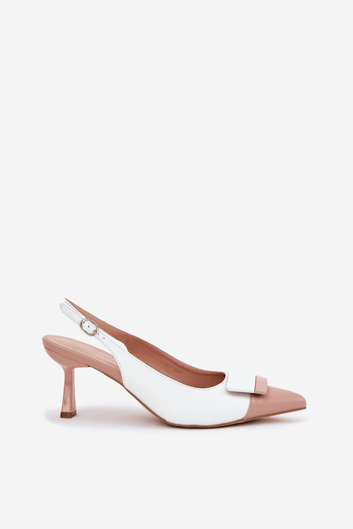 Eleganckie Szpilki Z Ozdobą Eko Skórzane Białe Ottoles