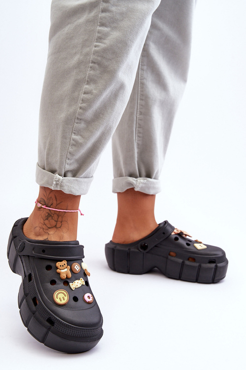 Damskie Piankowe Klapki Kroksy Z Ozdobami Czarne Marlett