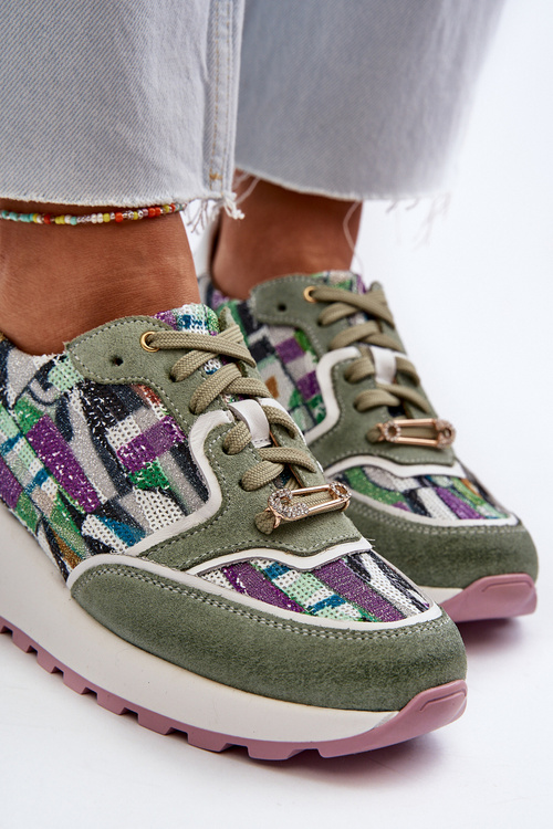 Skórzane Sneakersy Damskie Na Platformie Maciejka 06390-09 Seledynowe