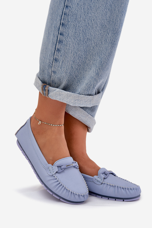 Płaskie Skórzane Mokasyny Z Ozdobą S.Barski LR51-547 Niebieskie