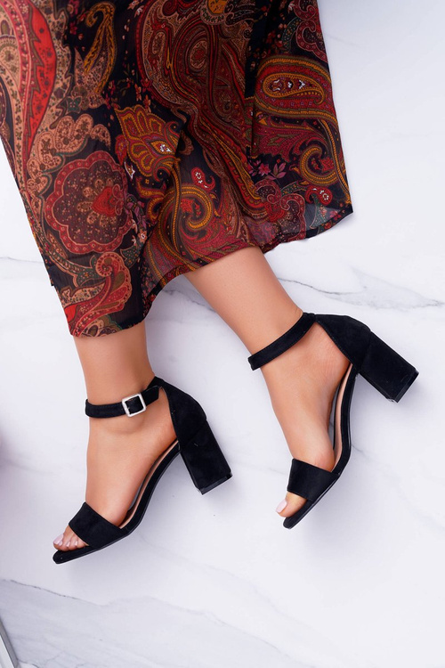 Czarne Damskie Sandały Na Słupku Zamsz NewGenua