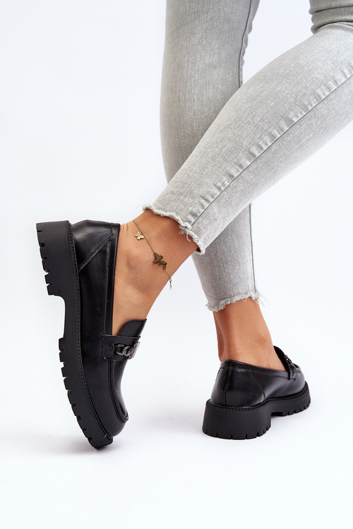 Mokasyny Damskie Na Płaskim Obcasie Czarne Ezoma