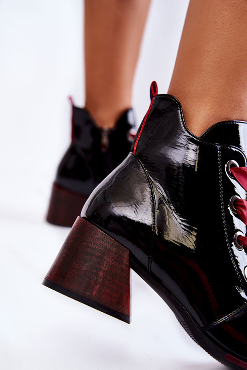 Lakierowane Ocieplane Botki Sznurowane Czarne Tove