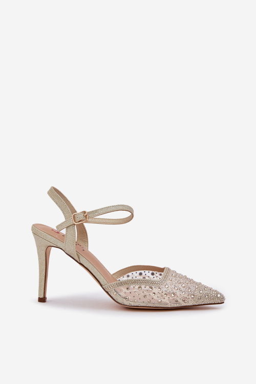 Zdobione Szpilki Z Odkrytą Piętą Złote Nanadra