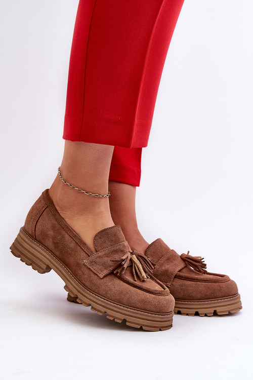 Zazoo 3469 Zamszowe Mokasyny Damskie Z Frędzlami Brązowe