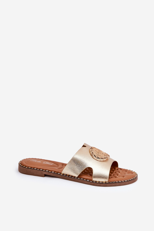 Płaskie Klapki Damskie Z Ozdobnym Detalem Złote Oferry