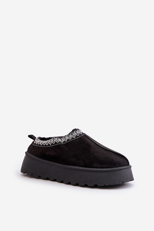 Kapcie Śniegowce Na Platformie Z Haftem Czarne Tamilda