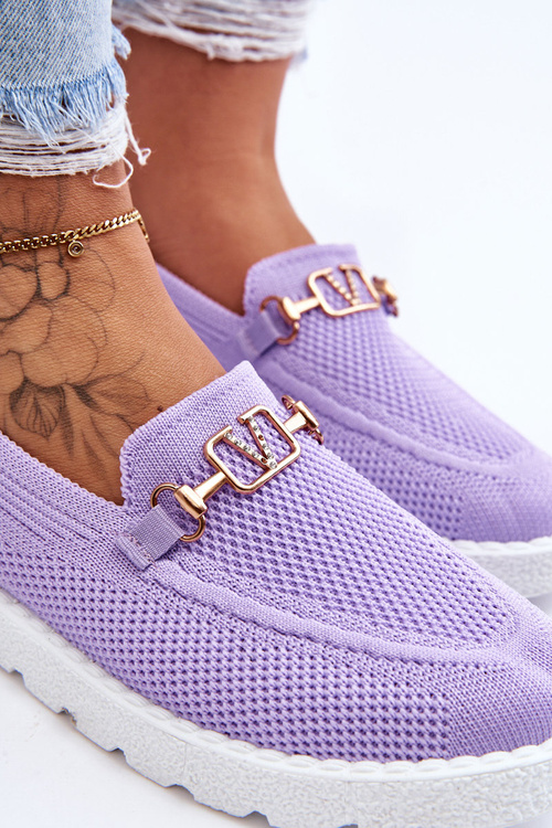 Damskie Wsuwane Tenisówki Slip-On Z Ozdobą Fioletowe Alena