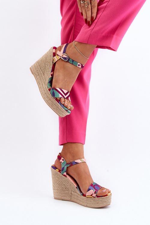 Wzorzyste Sandały Na Koturnie Z Plecionki Multikolor Anihazra