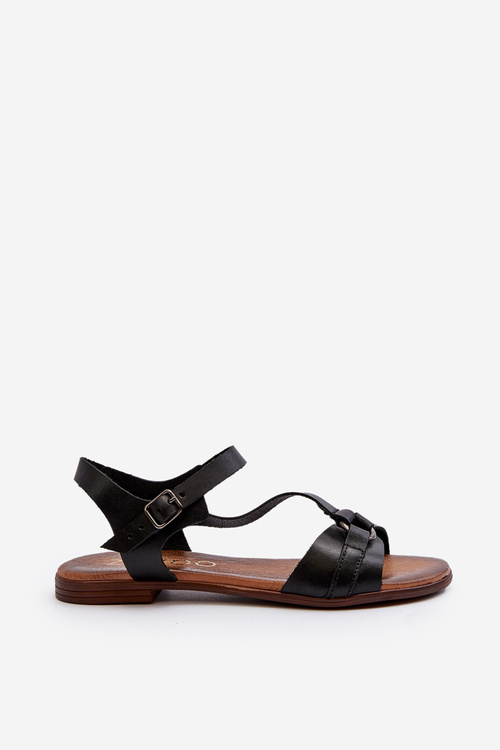 Zazoo 40182 Skórzane Sandały Damskie Czarne