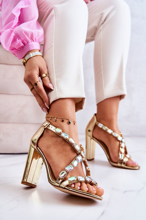 Sandały Damskie Na Słupku Lu Boo Złote 8258-1 Vernee