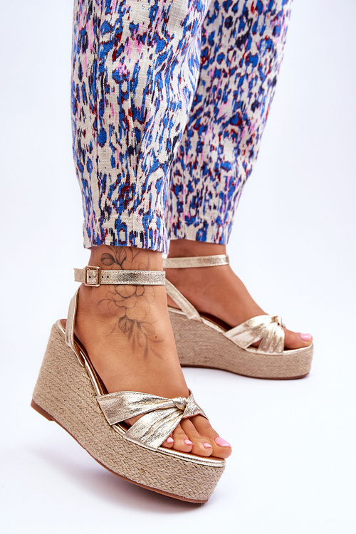 Sandały Damskie Na Koturnie Złote Kendall