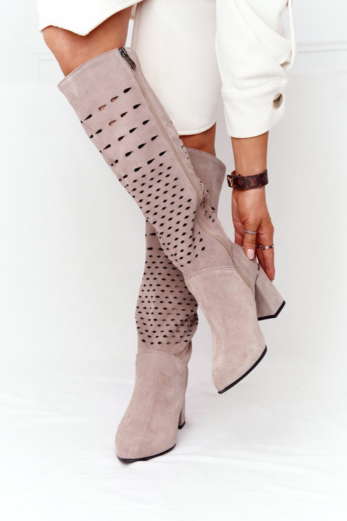 Wiosenne Ażurowe Kozaki Lewski Shoes 2847/B Beżowe