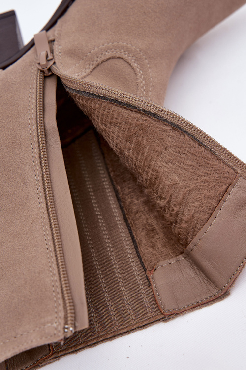 Zamszowe Botki Kowbojki Damskie Na Słupku Ocieplane Beżowe Dylira