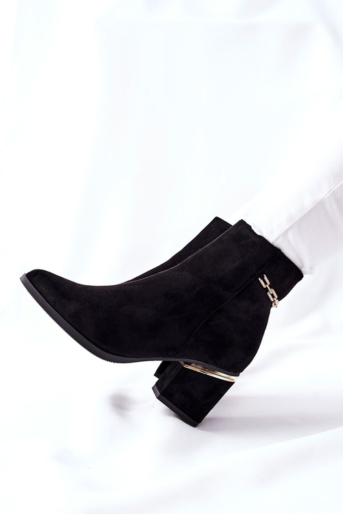 Damskie Zamszowe Botki Na Słupku Czarne One Step