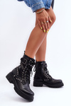 Damskie Masywne Botki Workery z Dżetami Czarne Tyralis