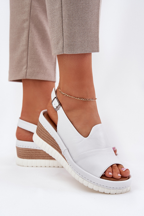 Sandały Damskie Skórzane Na Koturnie Artiker 56C0918 Białe