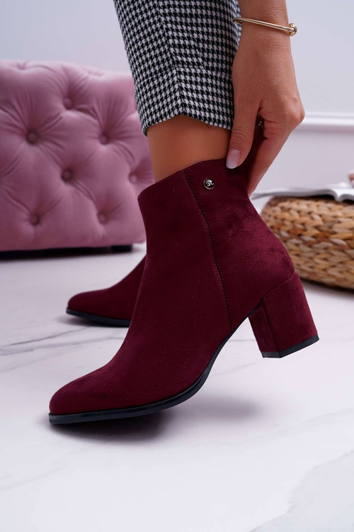 Botki Damskie Na Obcasie Sergio Leone Bordowe BT520