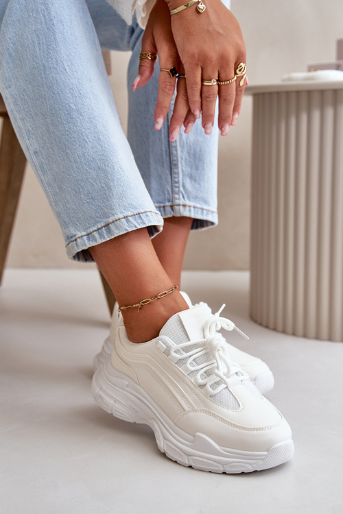 Sneakersy Buty Sportowe Damskie Na Grubej Podeszwie Białe Lerila