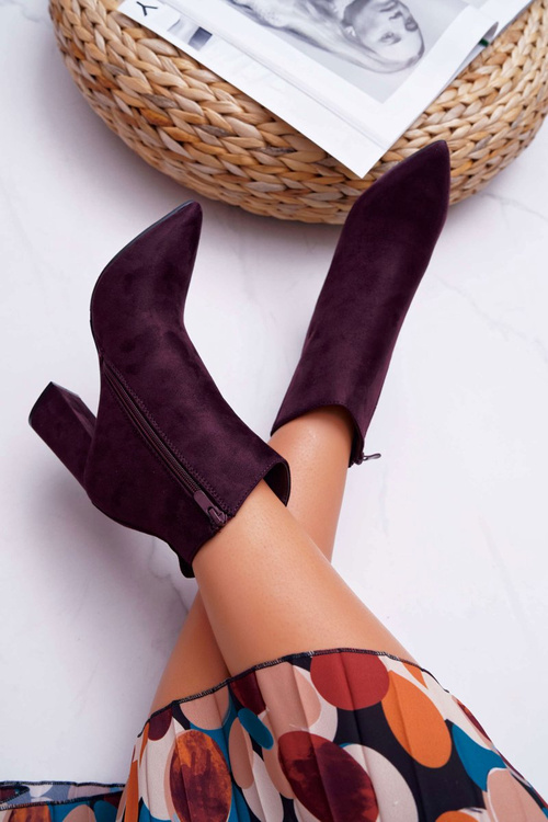Botki Damskie Na Słupku W Szpic Zamszowe Fioletowe Summe