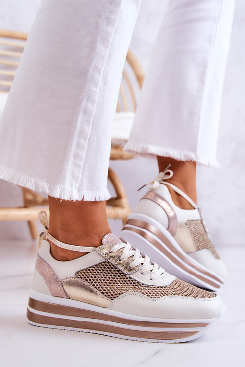 Damskie Buty Sportowe Sneakersy Biało-Złote Bourne