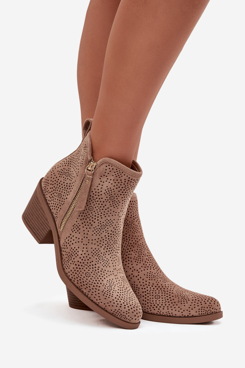 Botki Kowbojki Damskie Na Obcasie S.Barski HY52-538 Beżowe